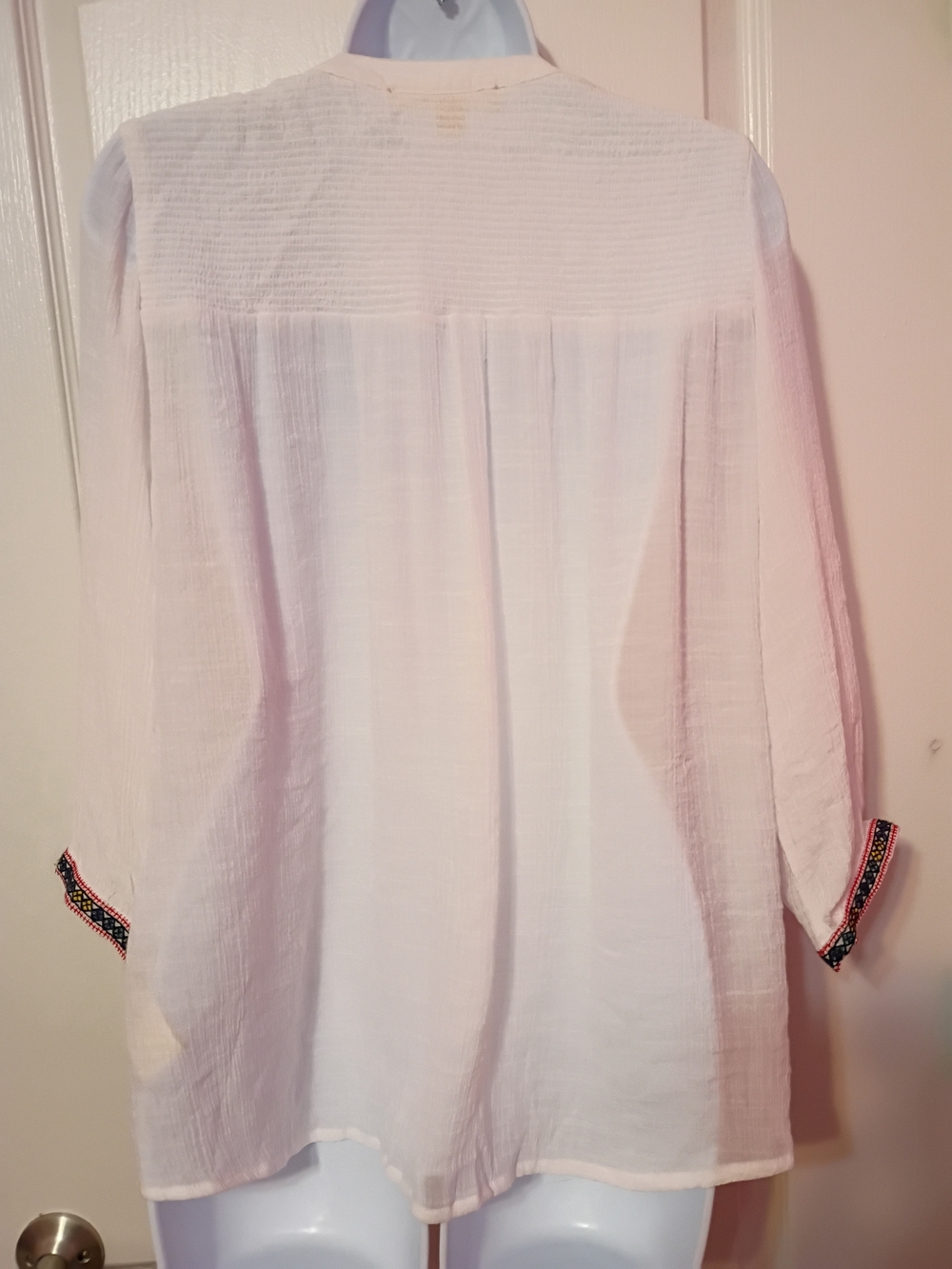 Boho White Embroidered Peasant Top - Picture 5 of 9